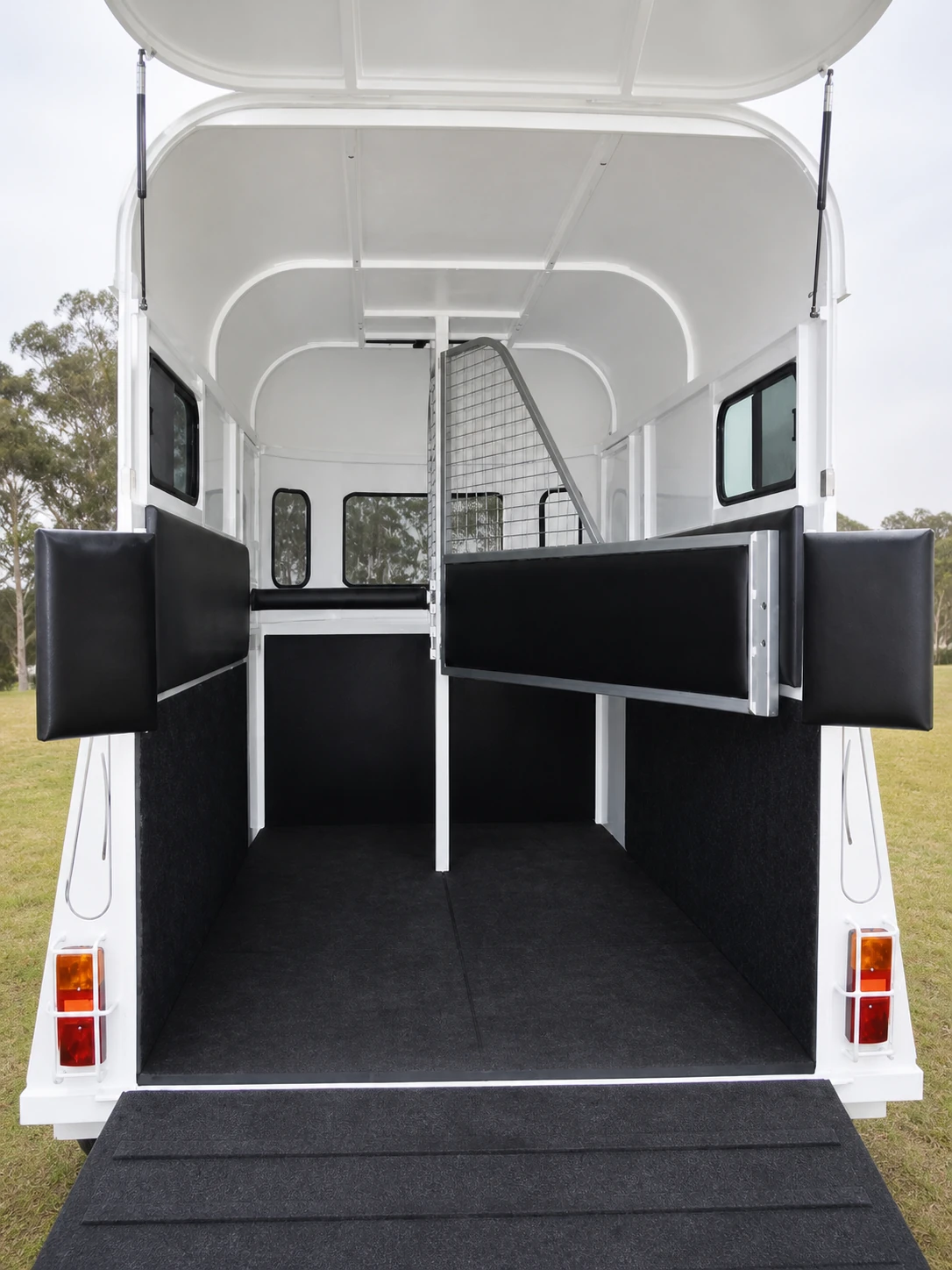 Freshly cleaned horse trailer interior
